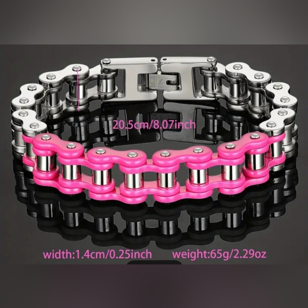 Pink stainless steel bike chain bracelet (new)